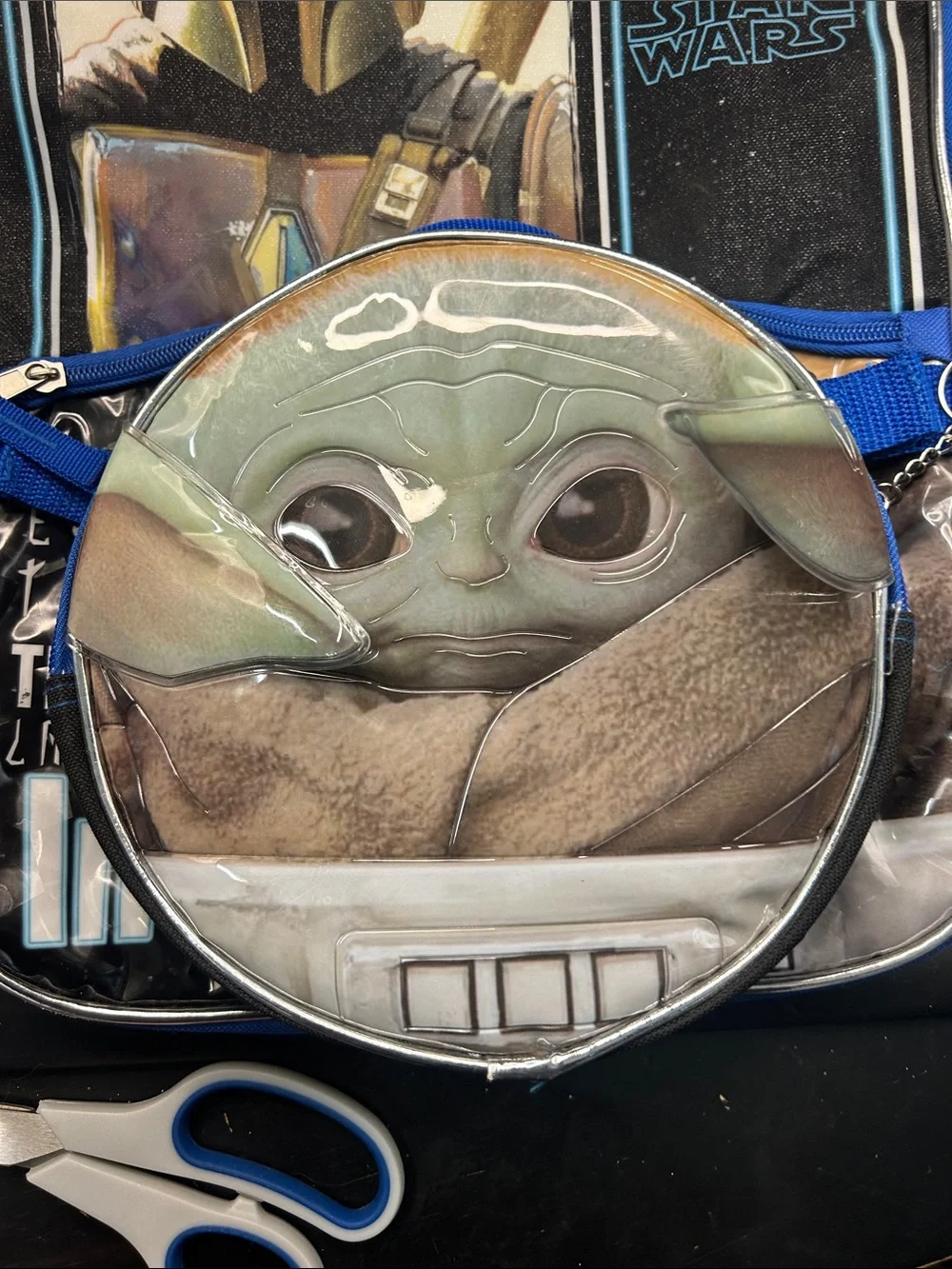 Star Wars The Mandalorian Blue Kids Backpack with Grogu Front Pocket